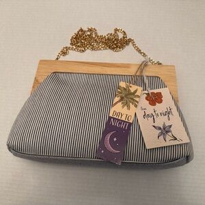 Haute Hippie Black & White Striped Clutch with Gold Chain